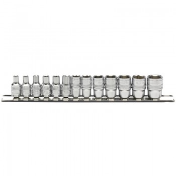 Metric Socket Set on a Metal Rail, 1/4&rdquo; Sq. Dr. (13 Piece)