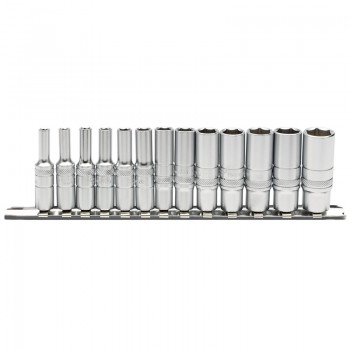 Deep Metric Socket Set on a Metal Rail, 1/4&rdquo; Sq. Dr. (13 Piece)