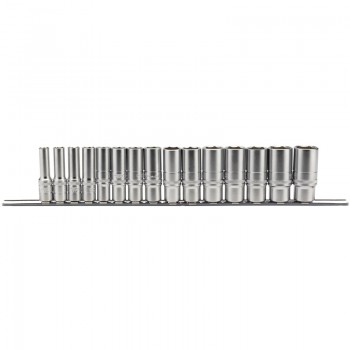 Metric Deep Socket Set on a Metal Rail, 3/8&rdquo; Sq. Dr. (15 Piece)