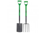 Carbon Steel Garden Fork and Spade Set, Green