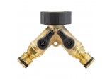 Brass Double Tap Connector with Flow Control, 3/4&rdquo;