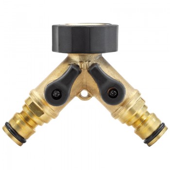 Brass Double Tap Connector with Flow Control, 3/4&rdquo;