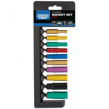 Metric Coloured Deep Socket Set, 1/4&rdquo; Sq. Dr. (10 Piece)
