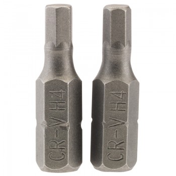 Hexagonal Insert Bit, 4mm, 1/4&rdquo; Hex, 25mm Long (Pack of 2)