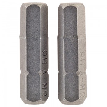Hexagonal Insert Bit, 6mm, 1/4&rdquo; Hex, 25mm Long (Pack of 2)