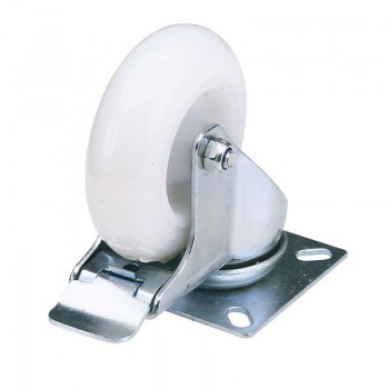 Swivel Plate Fixing Nylon Wheel with Brake, 100mm Diameter, S.W.L. 125kg