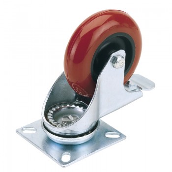 Swivel Plate Fixing Polyurethane Wheel with Brake, 75mm Diameter, S.W.L. 70kg