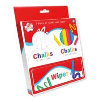2 Packs Of Chalks And Wiper - 12 White, 12 Colours