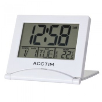 Mini Flip II Travel LCD Alarm Clock - White