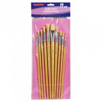 Wooden Handle Artist Brush Set - 12 Piece