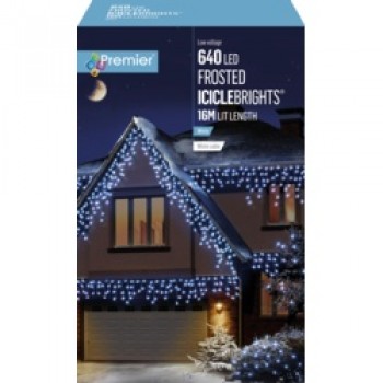 Multi Action Frosted Cap Icicles - 640 LED White/Cable