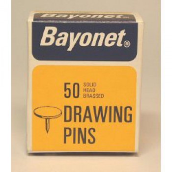 50 Drawing Pins, Solid Head Brassed - 10mm